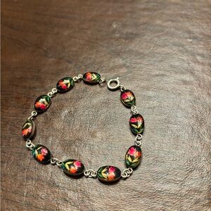 Pressed flower silver bracelet- 925 stamp